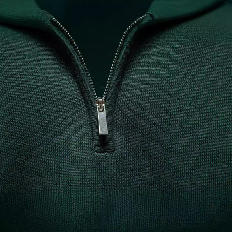Men's knit sweater with stand-up collar and zipper