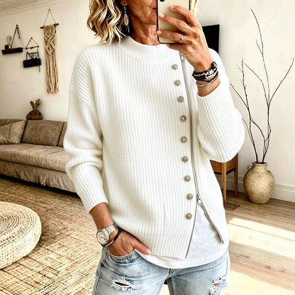Women’s knit sweater with asymmetrical zipper