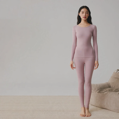 Cotton thermal set for couples, round neckline