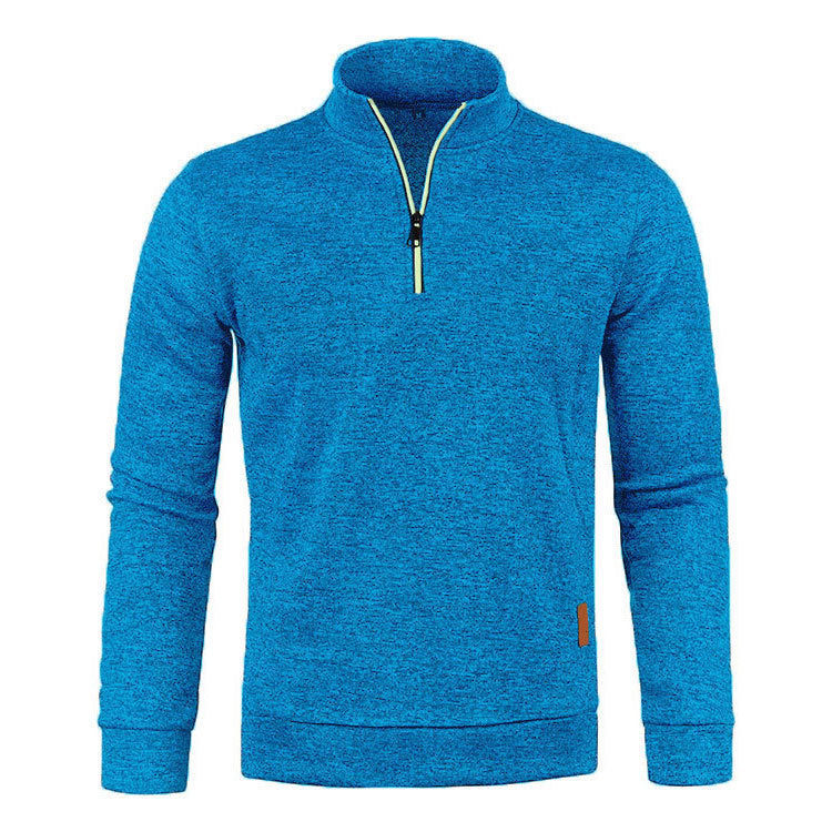 Men's knit sweater with stand-up collar and zipper