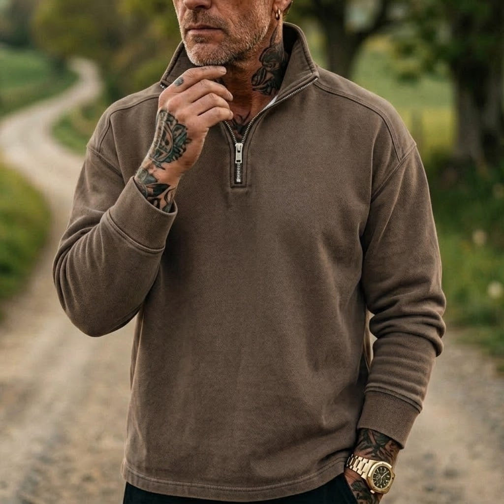 Men's Denim Sweatshirt with 1/4 Zipper