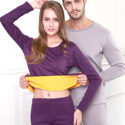 Thermal underwear set, lined, plus sizes, round neck