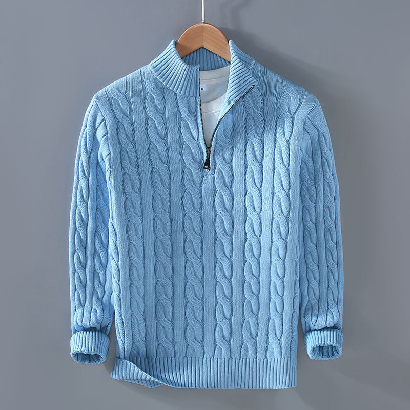 Men's knitted pullover with zipper and stand-up collar