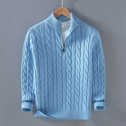 Men's knitted pullover with zipper and stand-up collar