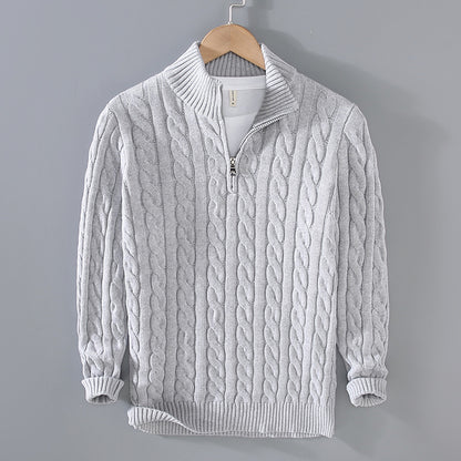 Men's knitted pullover with zipper and stand-up collar