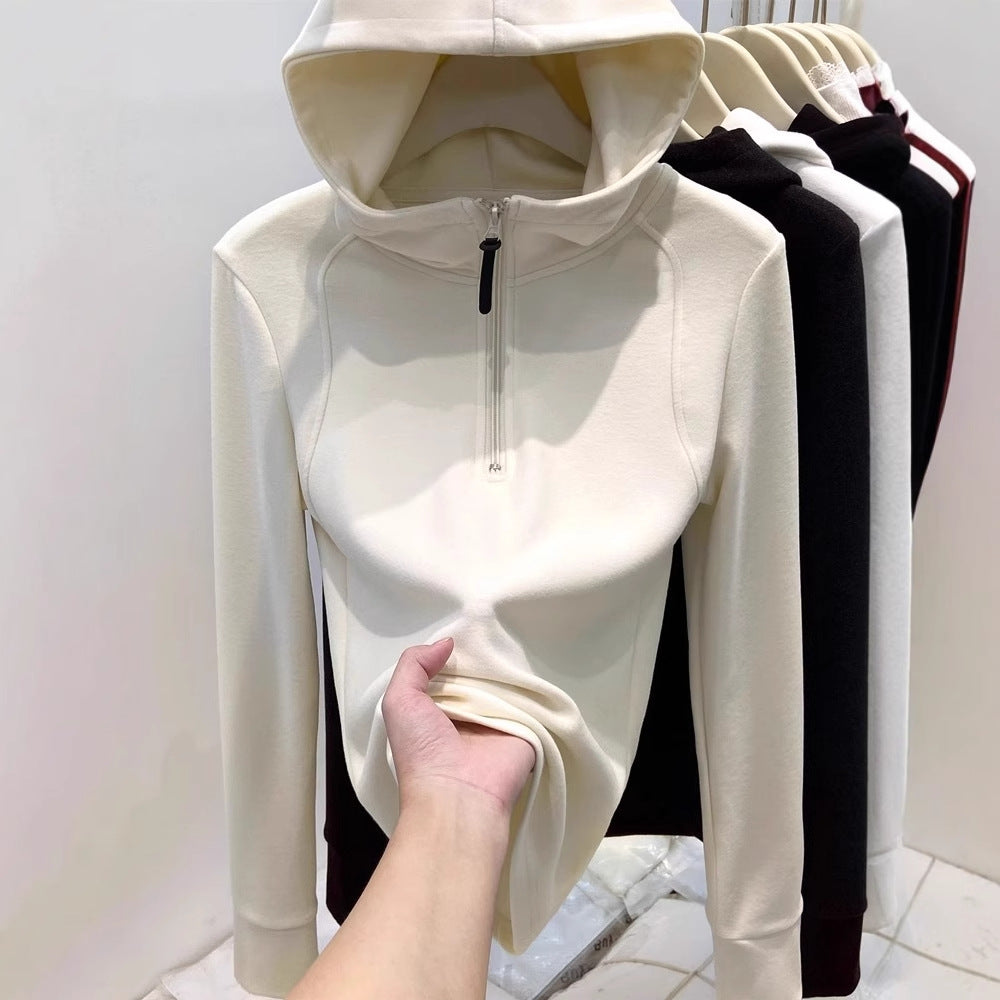 Women's hoodie with half zipper and lining