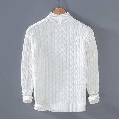 Men's knitted pullover with zipper and stand-up collar