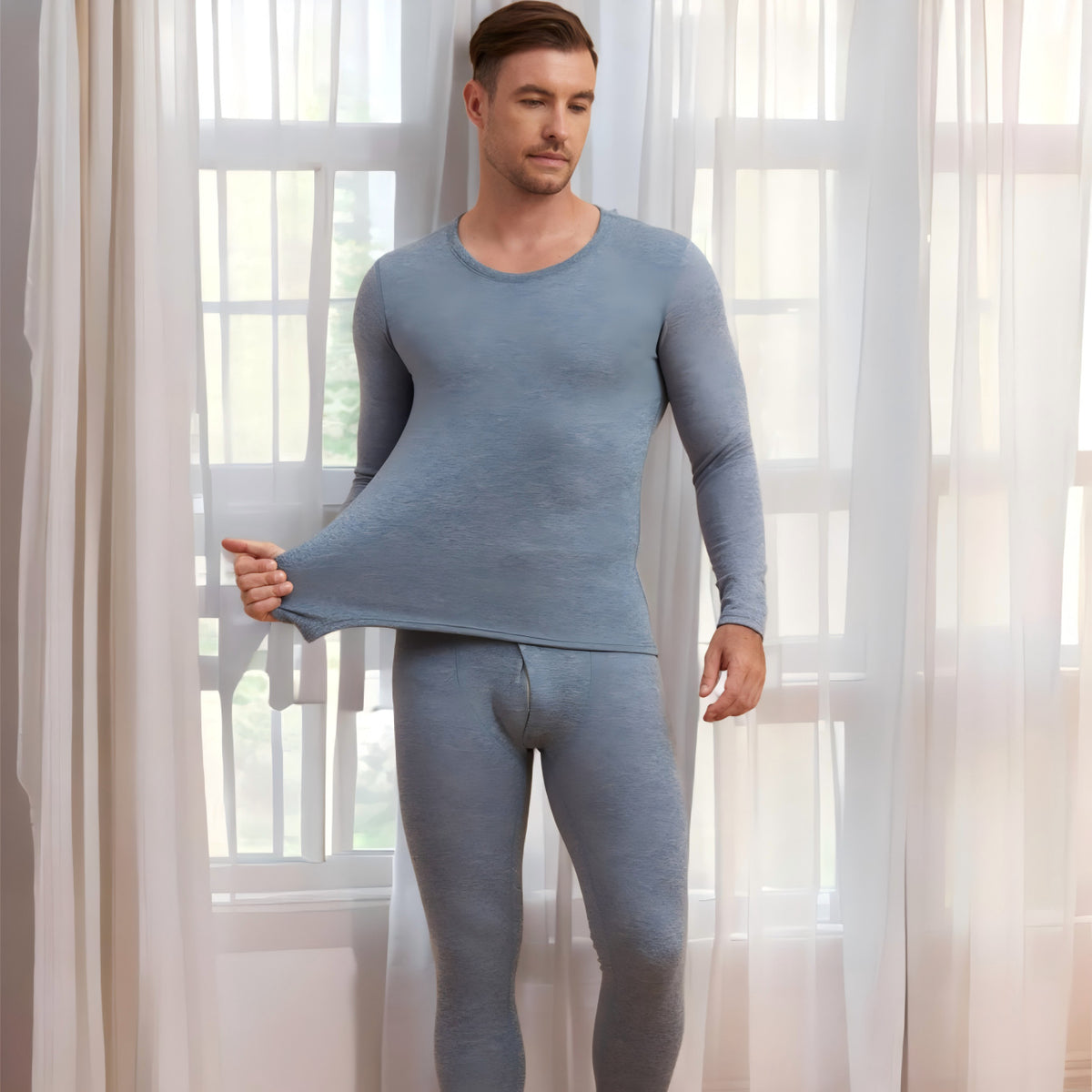 Thermal underwear set for women and men, round neck