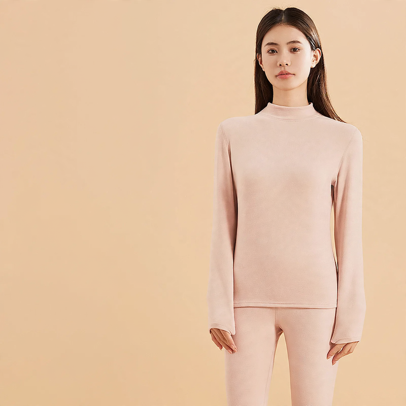 Thermal underwear set with cashmere and silk, stand-up collar