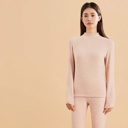 Thermal underwear set with cashmere and silk, stand-up collar