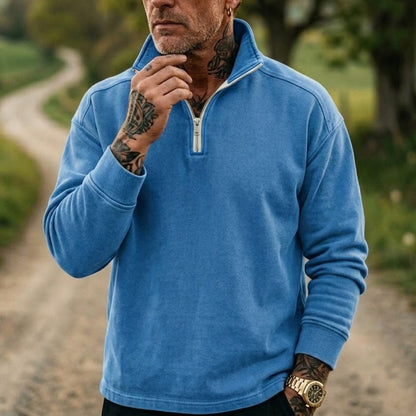 Men's Denim Sweatshirt with 1/4 Zipper