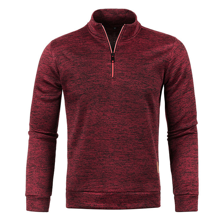 Men's knit sweater with stand-up collar and zipper