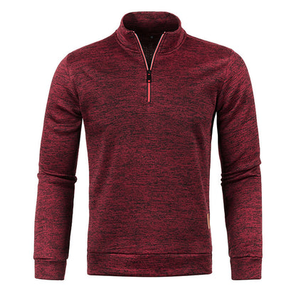 Men's knit sweater with stand-up collar and zipper