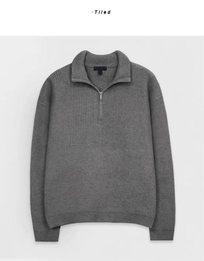 Men's Knit Sweater with Stand-Up Collar and Zipper