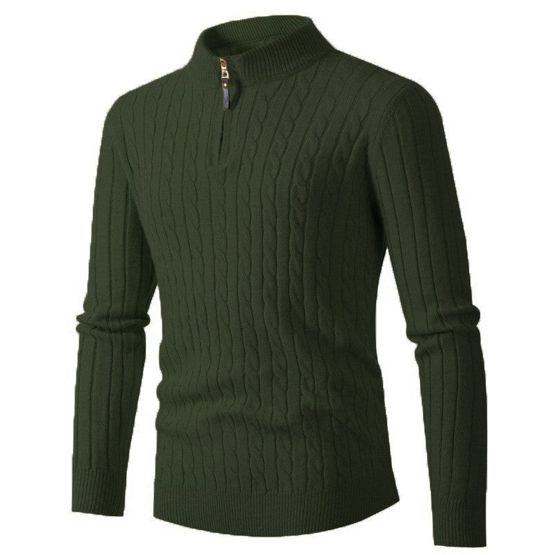 Men's knit sweater with cable pattern and zipper