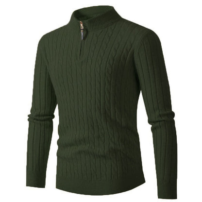 Men's knit sweater with cable pattern and zipper