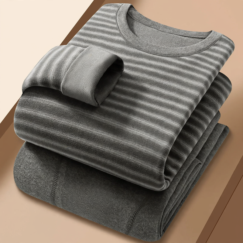 Thermal underwear set with striped pattern, round neck