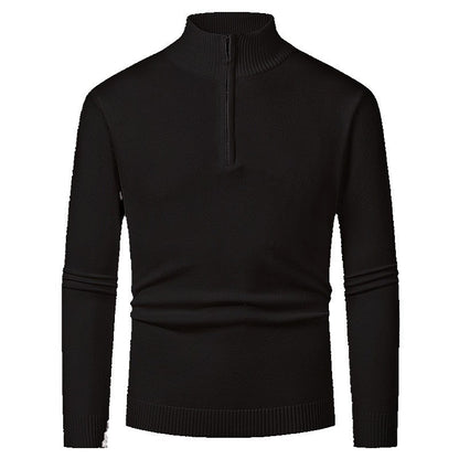 Men's knit sweater with polo collar and zipper