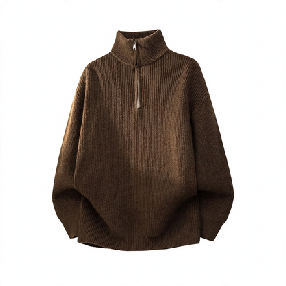 Men's knit sweater with half zipper