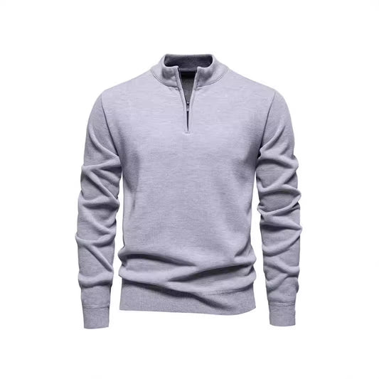 Slimmer knit sweater with stand-up collar and zipper