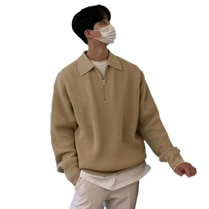 Loose men's knit sweater with zipper