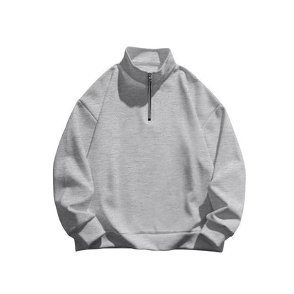 Unisex Long Sleeve Sweatshirt with Stand-Up Collar and Half Zipper