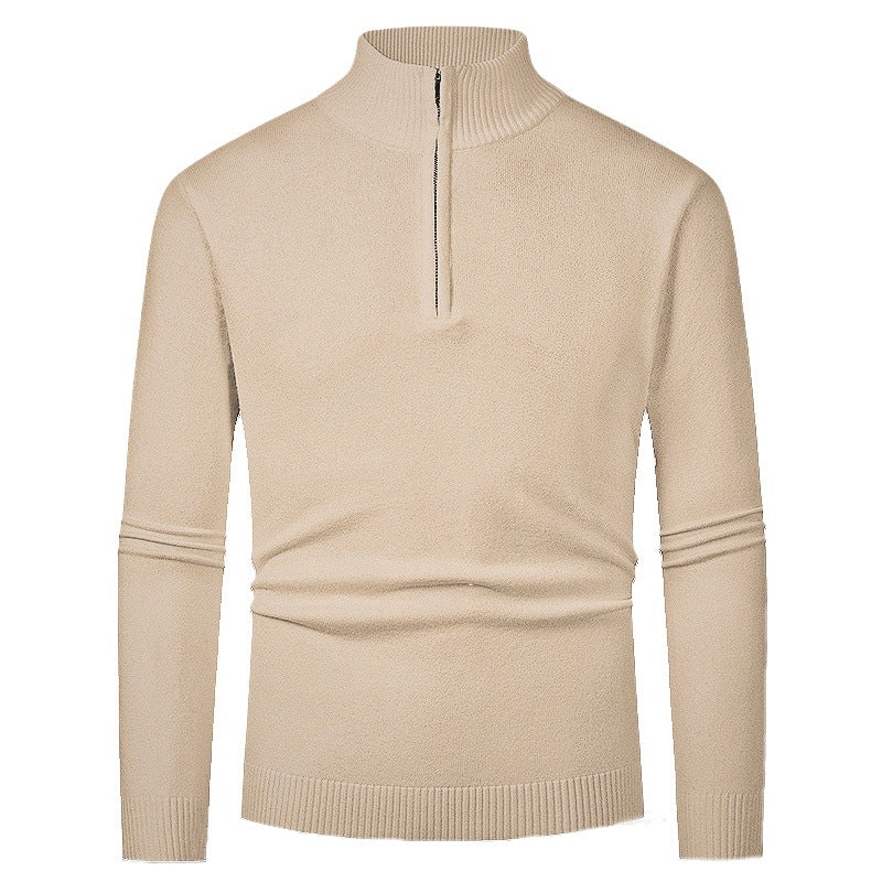 Men's knit sweater with polo collar and zipper