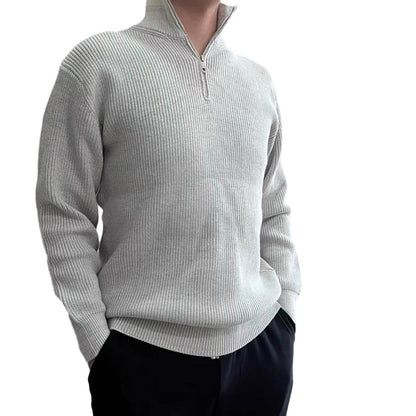 Men's knit sweater with stand-up collar and zipper