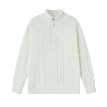 Men's knit pullover with half zipper, solid color