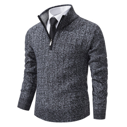 Men's knit pullover with zipper and lining