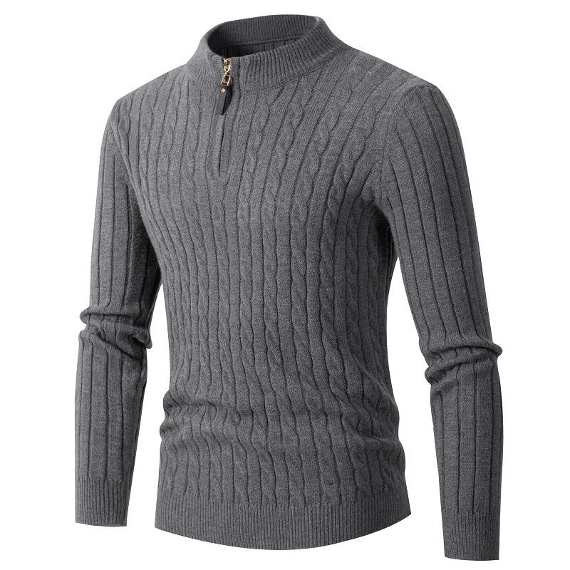 Men's knit sweater with cable pattern and zipper