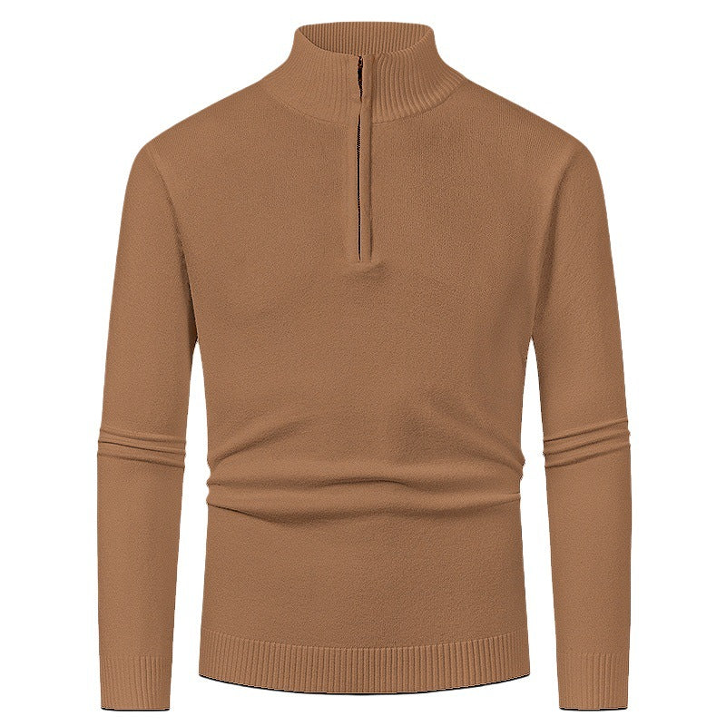 Men's knit sweater with polo collar and zipper