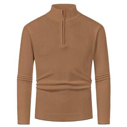 Men's knit sweater with polo collar and zipper