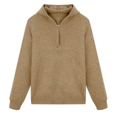 Modern men's knit sweater with hood and zipper