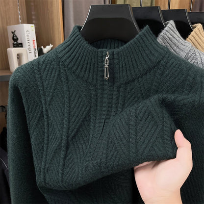 Wool pullover with zipper, coarsely knitted