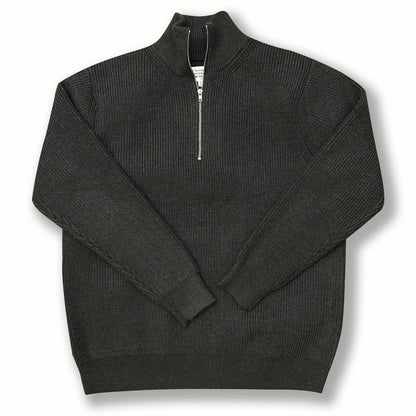 Men's knit sweater with stand-up collar and zipper
