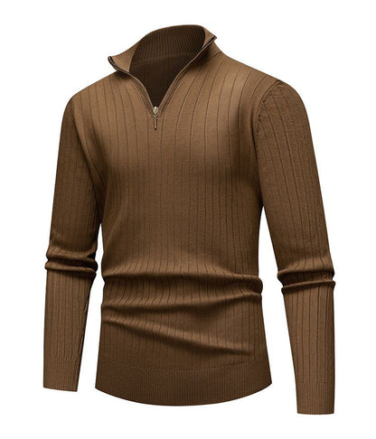 Men's knit sweater with stand-up collar and zipper