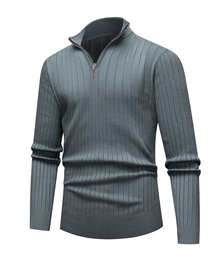 Men's knit sweater with stand-up collar and zipper