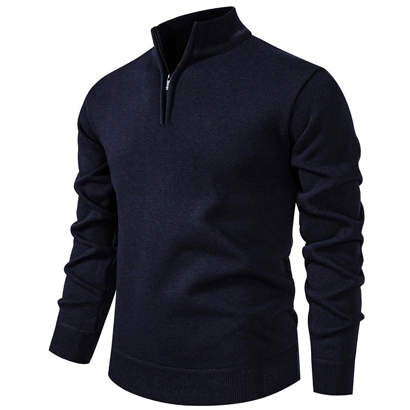 Slimmer knit sweater with stand-up collar and zipper