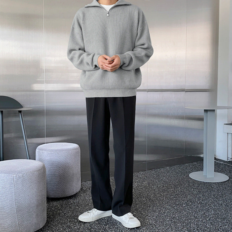 Men's knit sweater with stand-up collar and zipper
