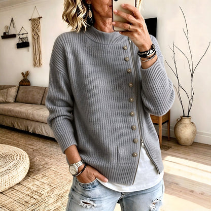 Women’s knit sweater with asymmetrical zipper