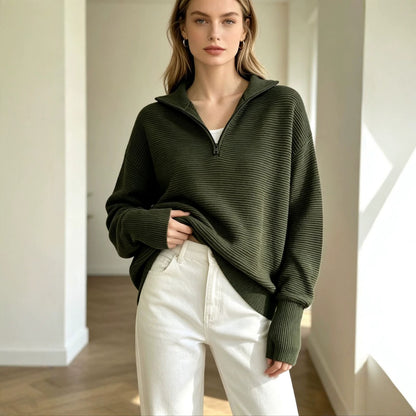 Women's Knit Sweater with Zipper