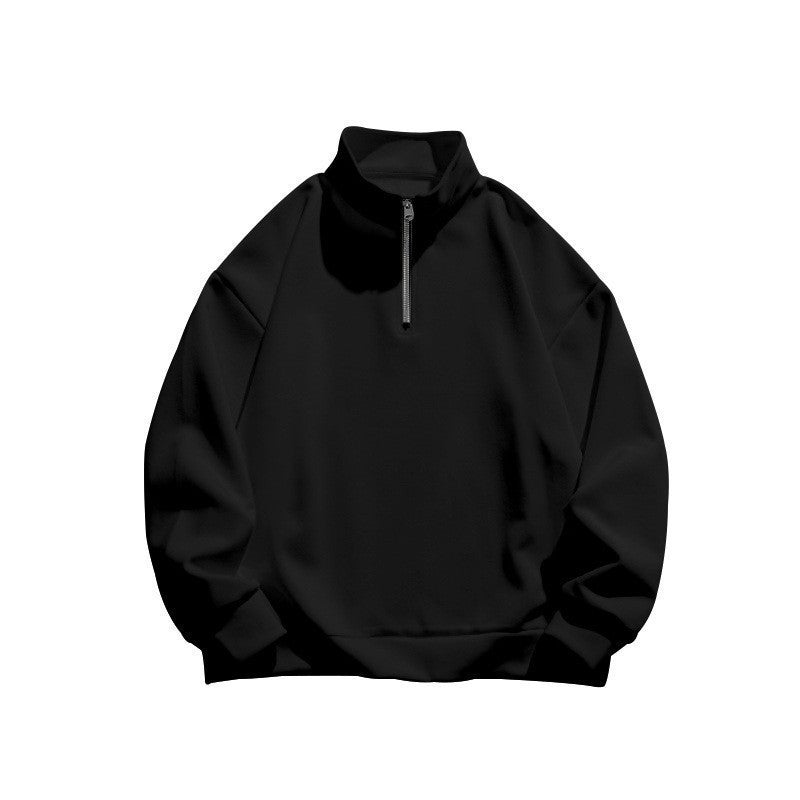 Unisex Long Sleeve Sweatshirt with Stand-Up Collar and Half Zipper