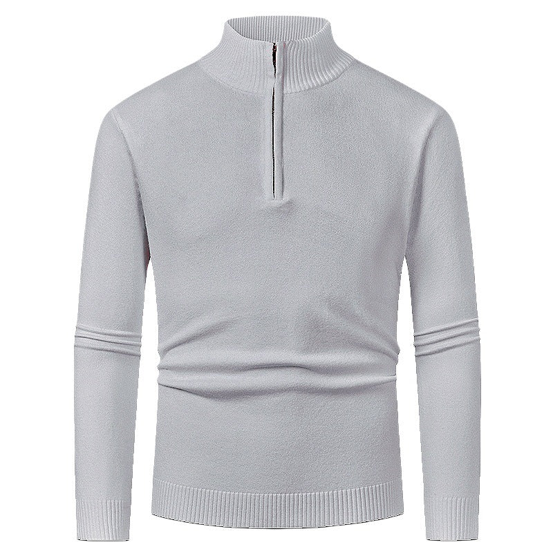 Men's knit sweater with polo collar and zipper