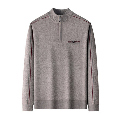 Men's knit sweater with stand-up collar and zipper