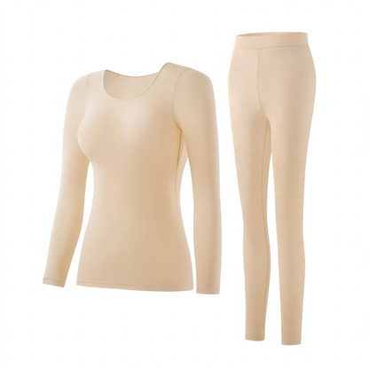 Women's thermal underwear set, ultra-thin, round neckline