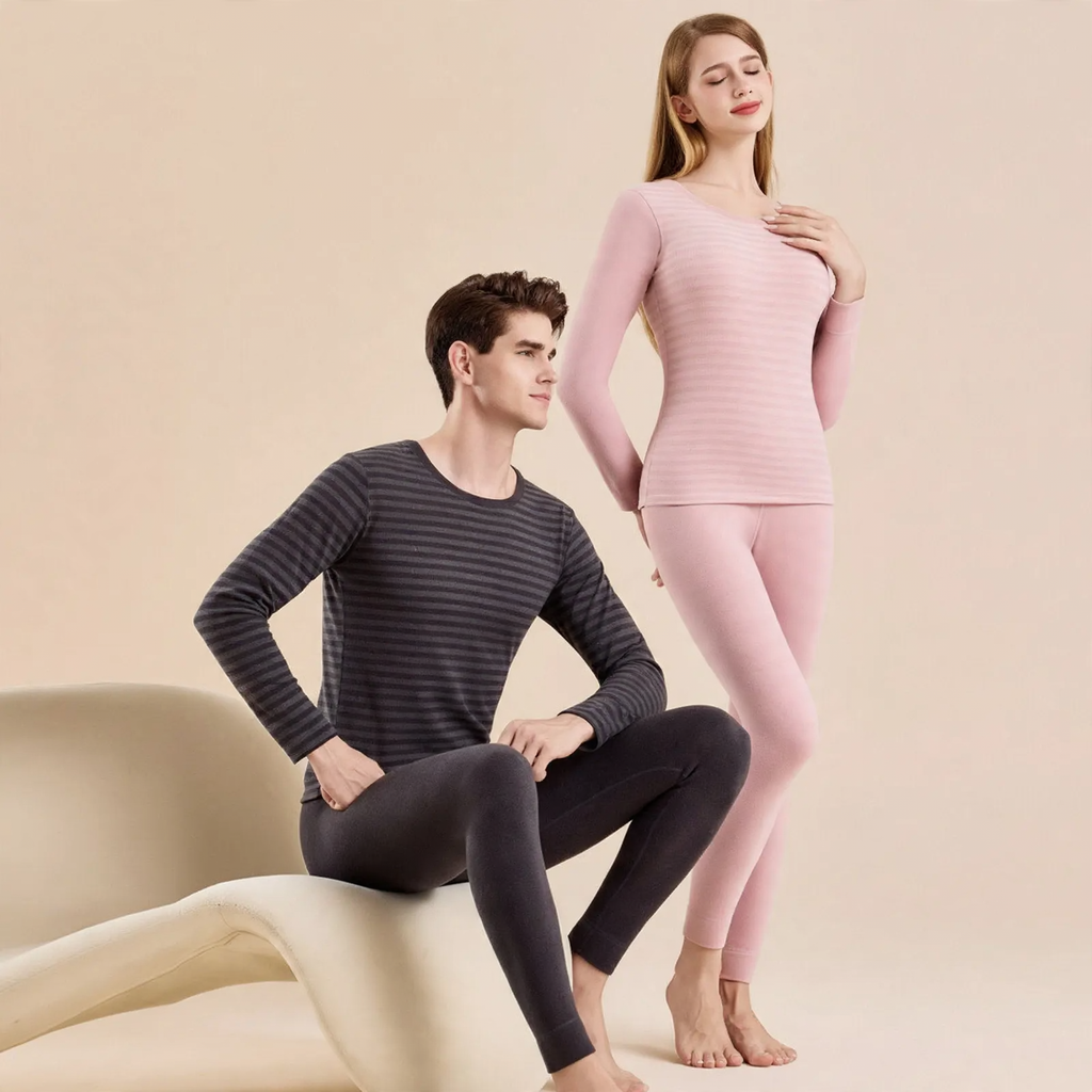 Thermal underwear set, striped, padded, unisex
