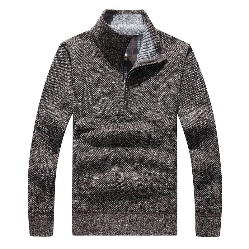 Thicker men's knitted sweater with zipper and lining