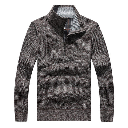 Thicker men's knitted sweater with zipper and lining