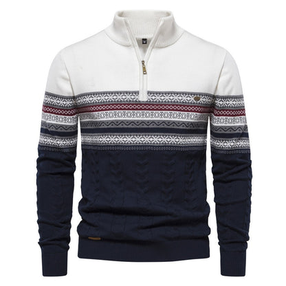 Modern men's knit sweater with stand-up collar